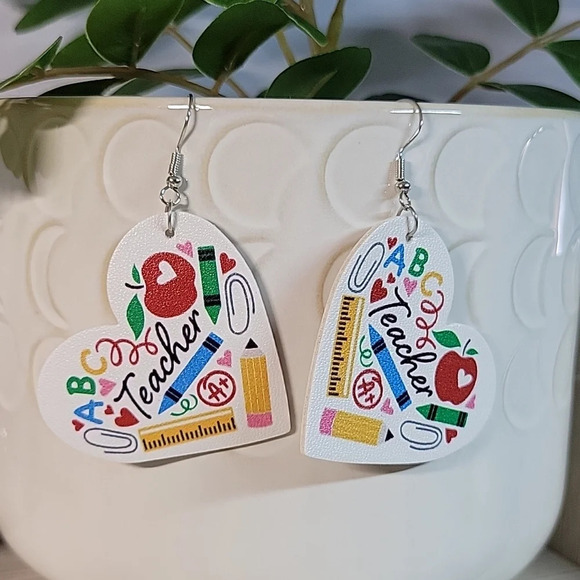 🔥LAST PAIR🔥 Teacher Vegan Leather Drop Earrings - Picture 3 of 7